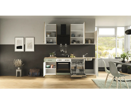 Flex Well keukenblok met apparatuur Cara 220 cm groen eiken mat gedemonteerd omkeerbaar model 00012644