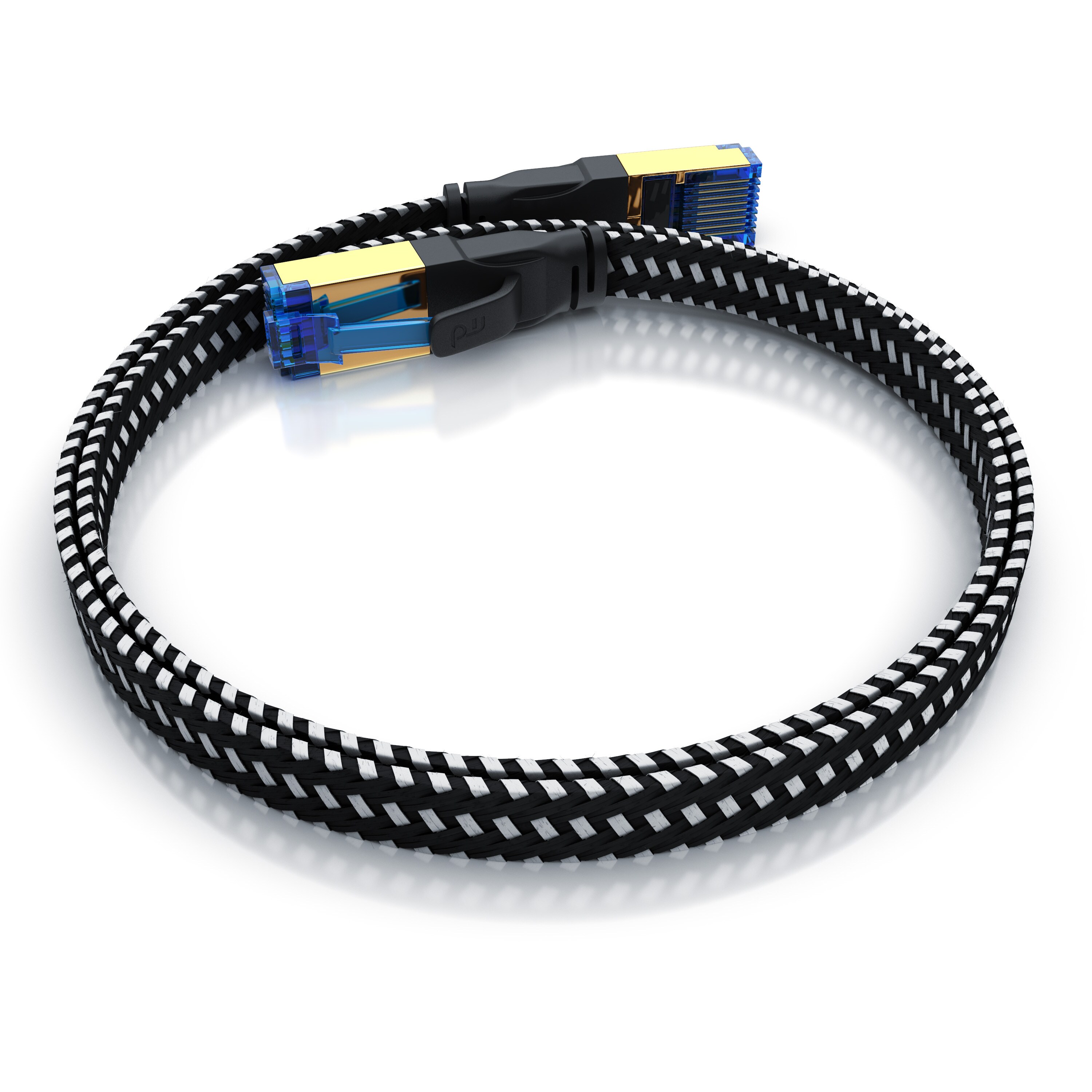 Primewire Flachbandpatchkabel CAT 8 mit Baumwollummantelung - Gigabit Ethernet LAN Kabel - 40 Gbit/s - S/FTP PIMF Schirmung - Netzwerkkabel - 0,25m