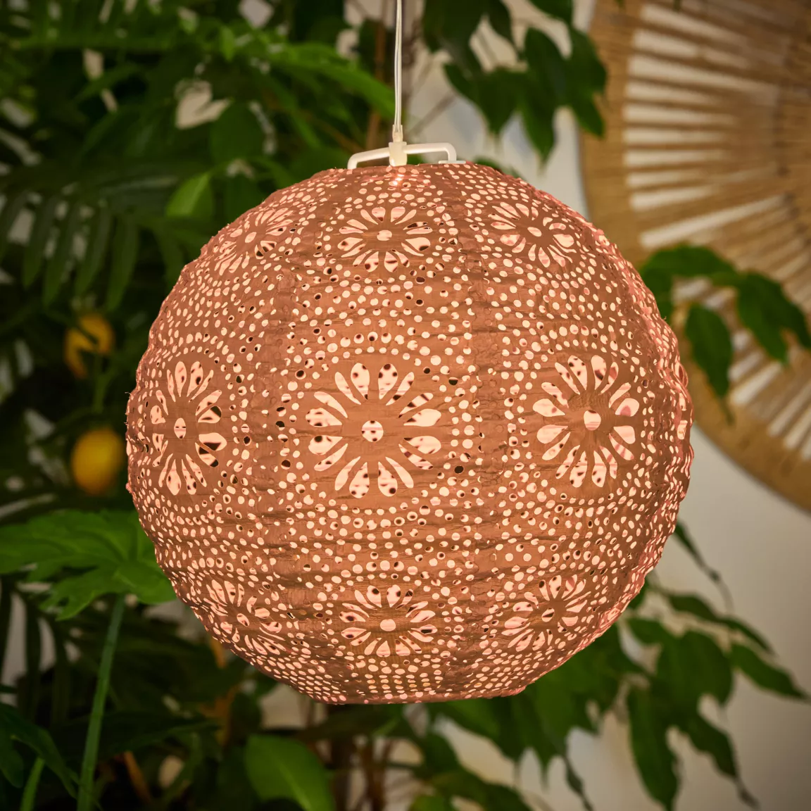 Suspension de jardin solaire (H23 cm) Lanterne ajourée Orange