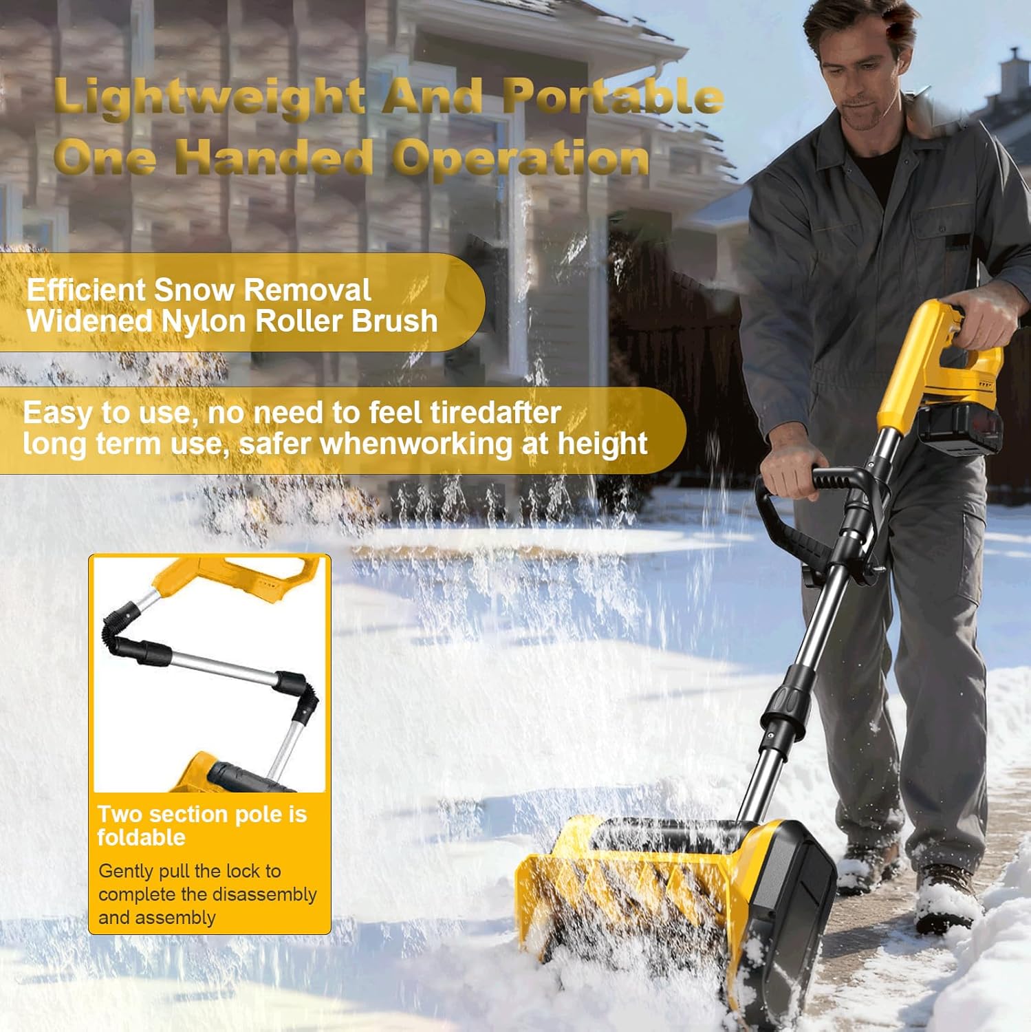 Akku Schneeschaufel, 11 Zoll Elektrische Schneeschaufel, SchneefräSe Kabellos Mit Richtungsplatte Und Verstellbarem Frontgriff, Akku Und SchnellladegeräT Im Lieferumfang Enthalten 15sections