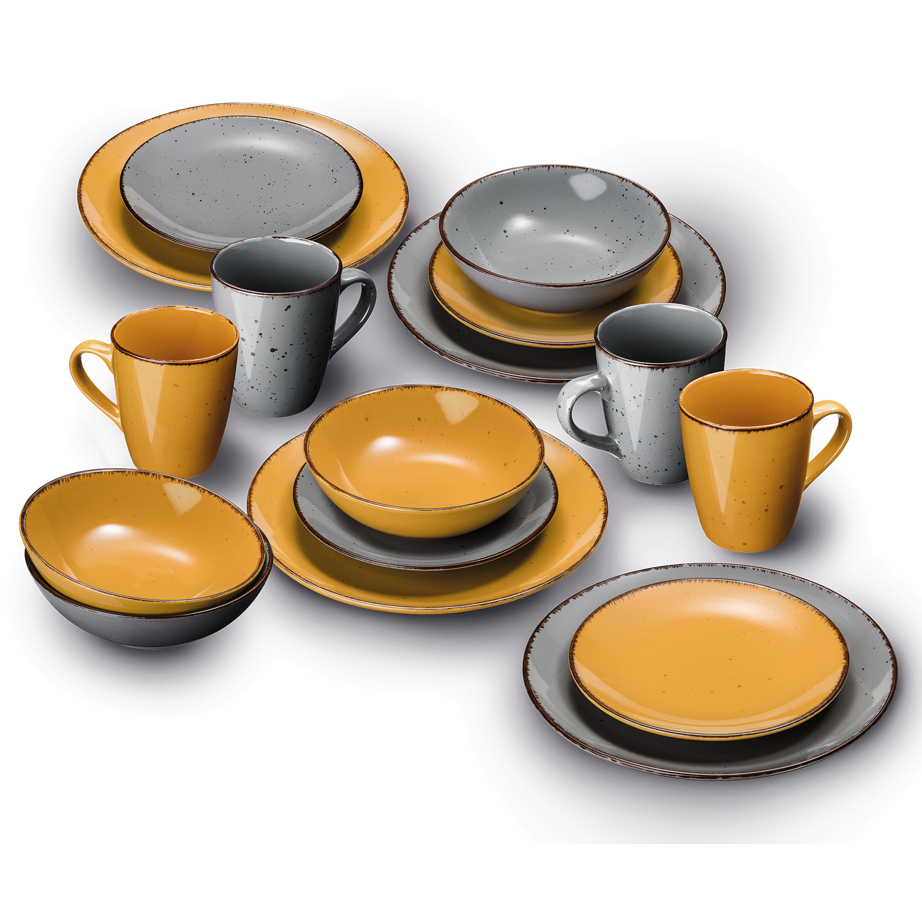 Tafelservice - gelb-grau - 16-teilig