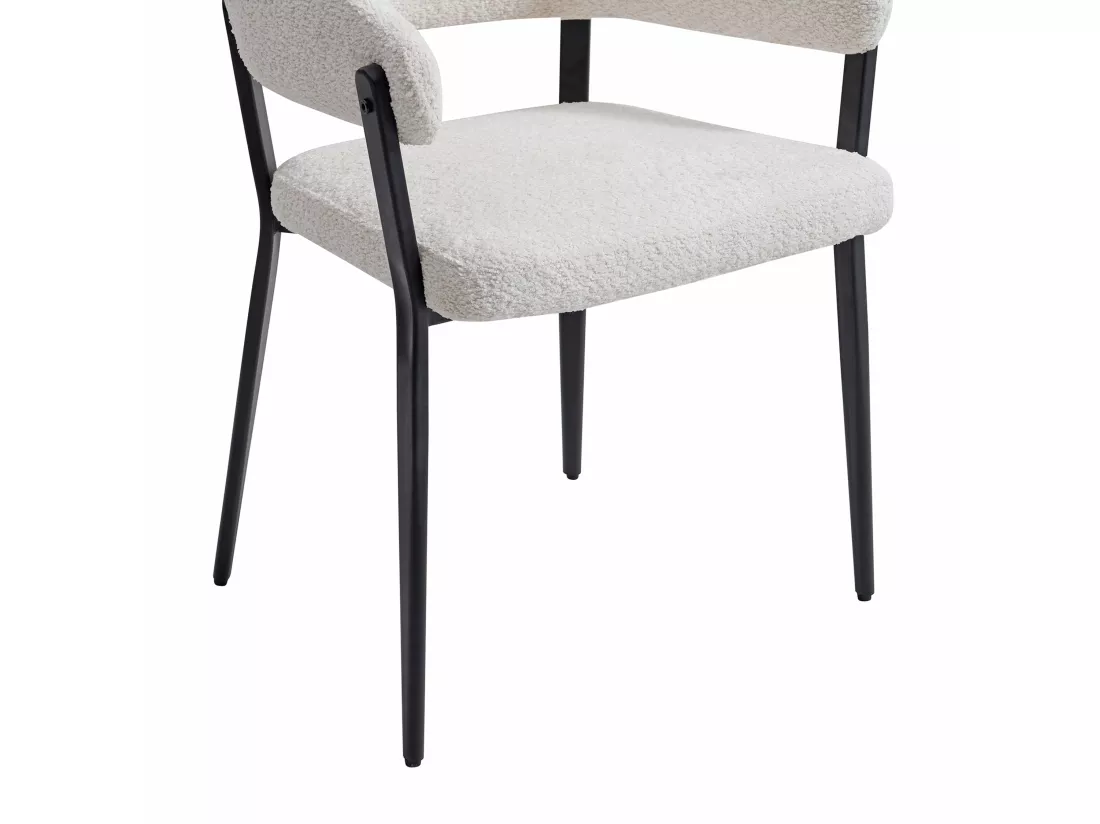 Lot de 2 chaises avec accoudoirs en tissu bouclette et métal noir - Blanc - AVRELA
