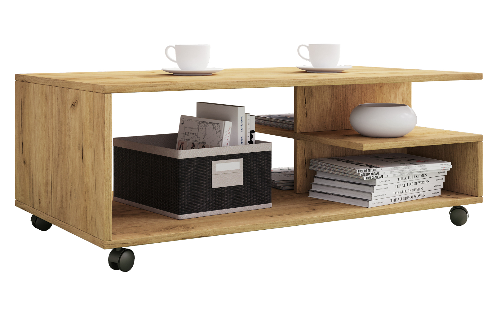 Couchtisch STANGO XL - Honig Eiche - mit Rollen