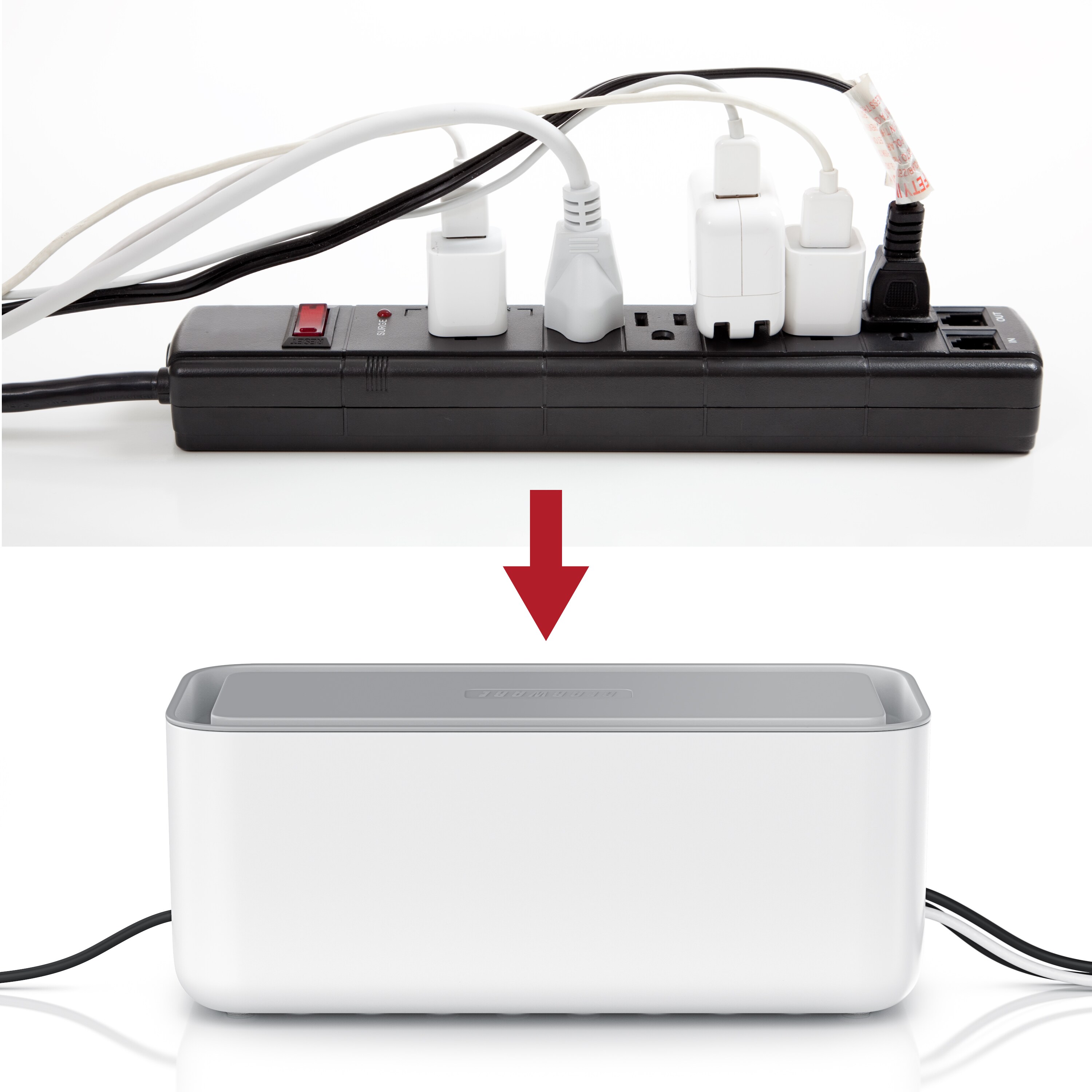 BEARWARE Kabelbox mit Gummifüßen Kabelmanagement / Kabelordner / Ladebox