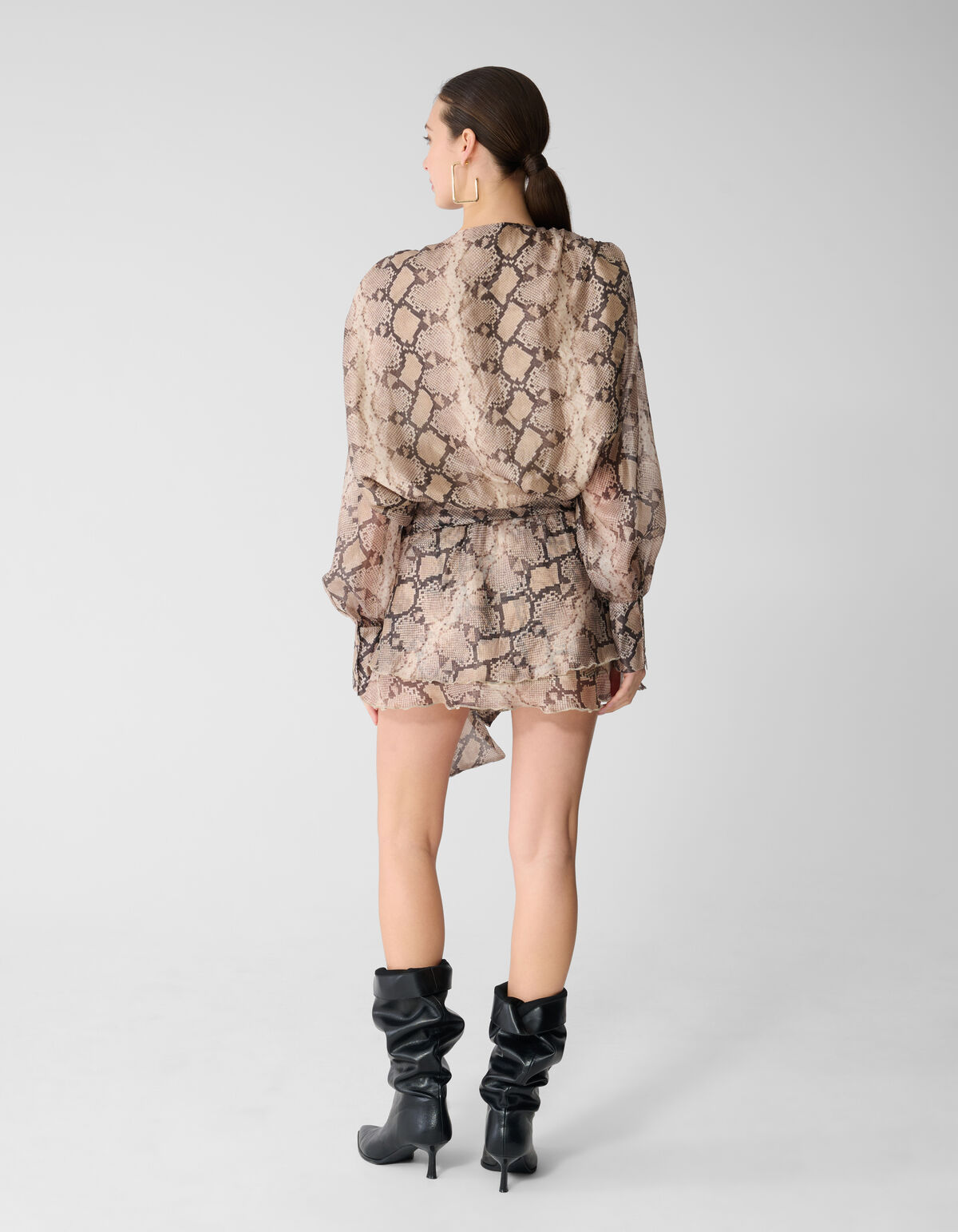 Snake Ruffle Mini Jurk Lichtbruin