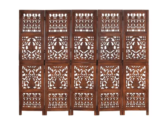 Cloison de séparation 5 panneaux Marron 200x165cm Bois manguier