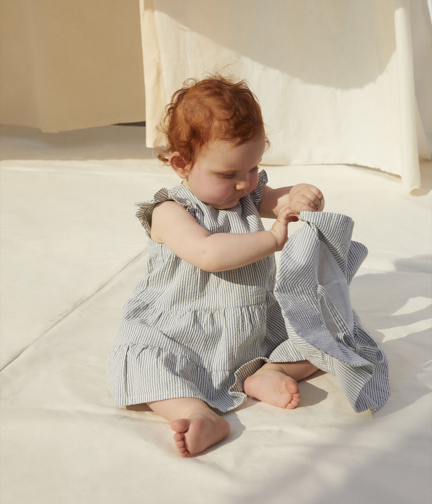 Robe rayée en seersucker bio bébé