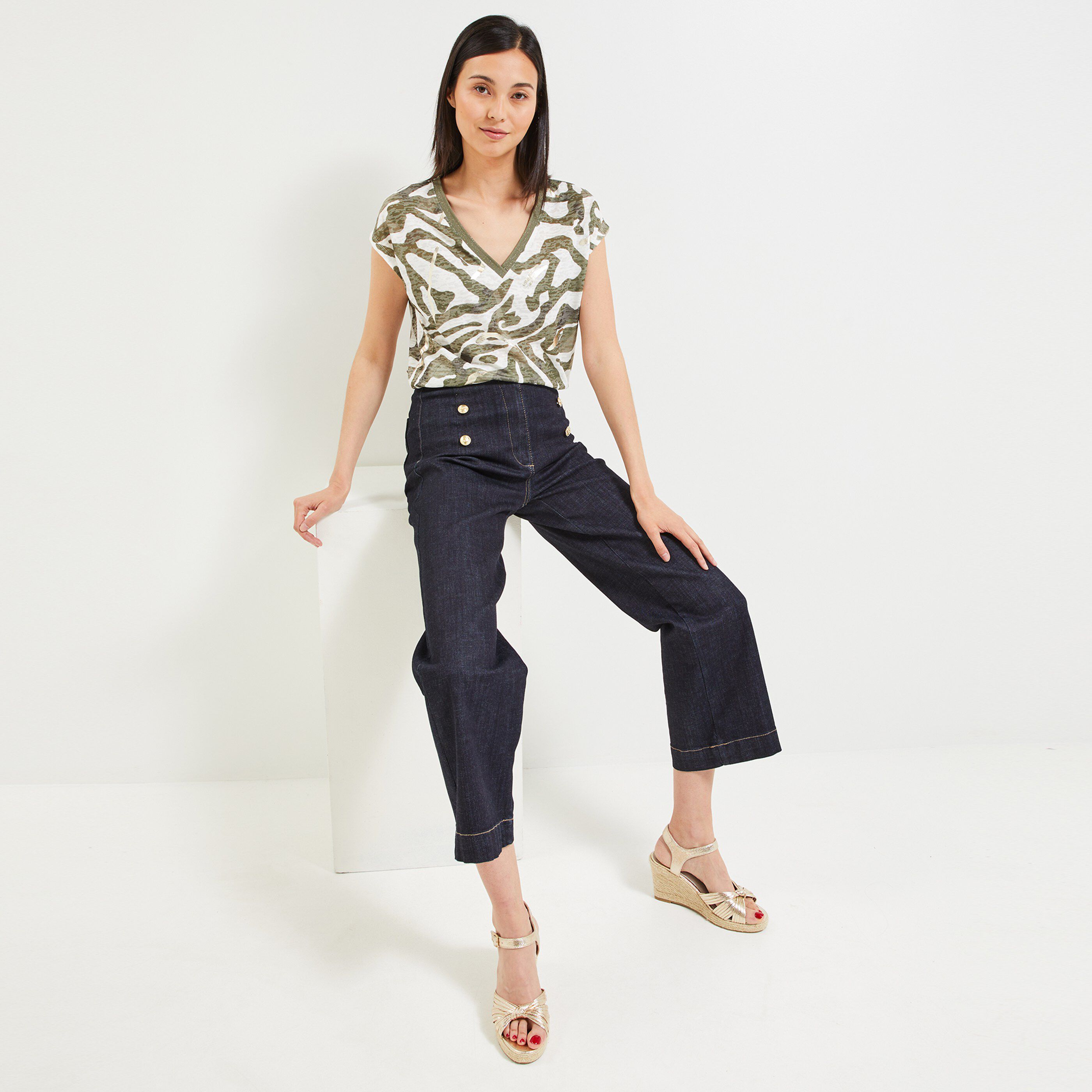 T-shirt manches courtes femme - KAKI