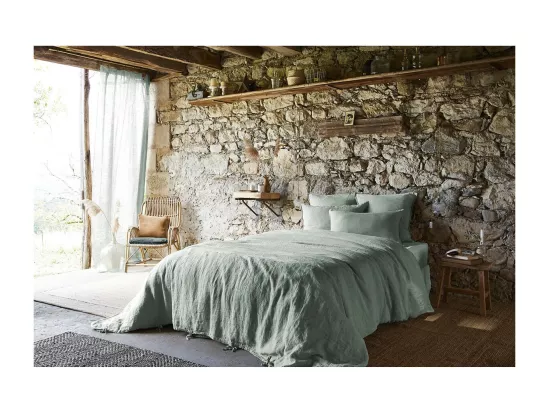 MARGAUX - Drap Plat 240x300cm Lin Lavé Coloris Eucalyptus