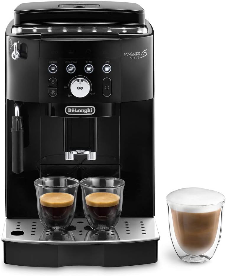 De'Longhi Magnifica Start ECAM222.20B, Machine à Café Automatique avec Buse à Lait, Machine à Espresso à Grains avec 4 Recettes Personnalisées, Panneau de Commande Soft-Touch, 1450W, Noir