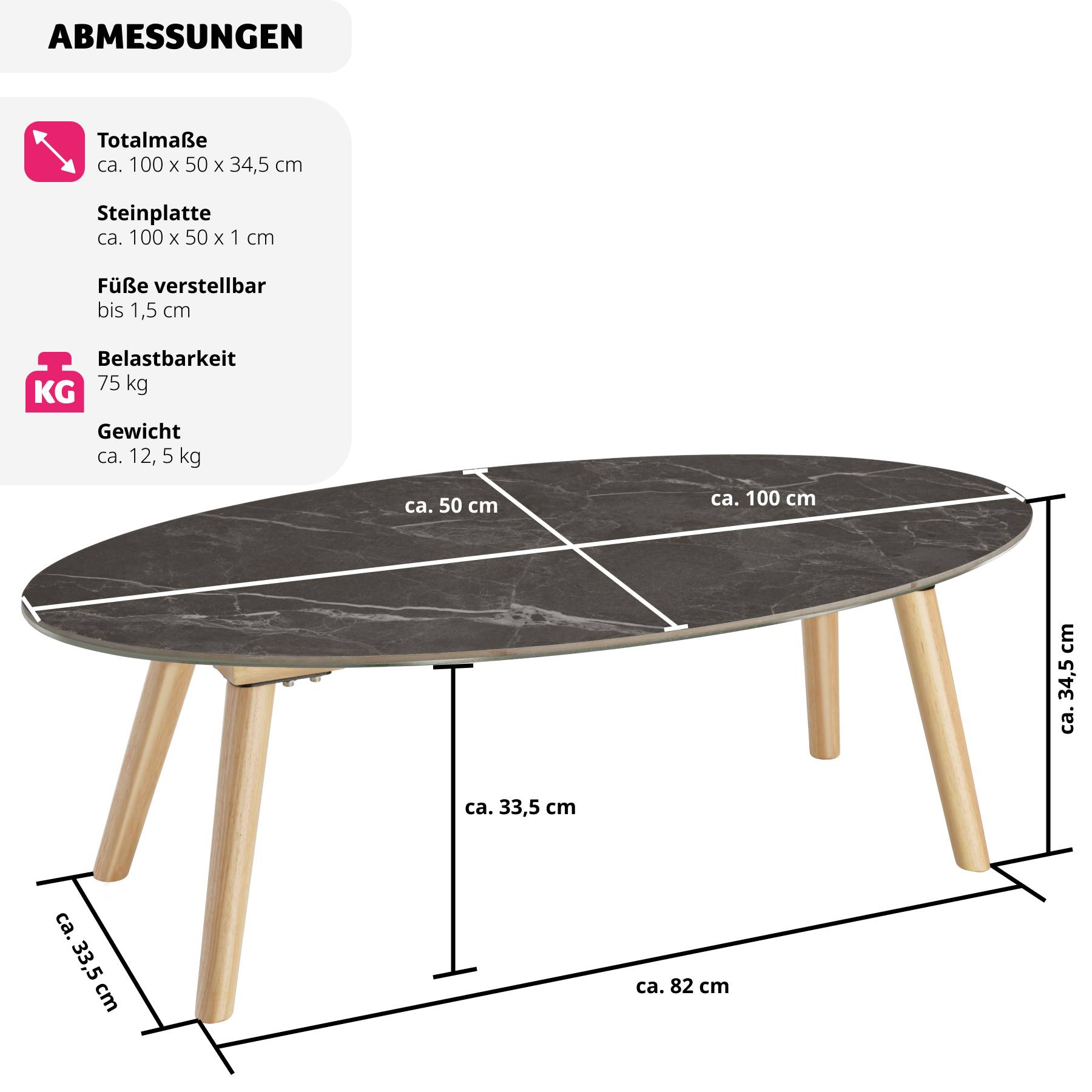 Ovaler Couchtisch Acerra