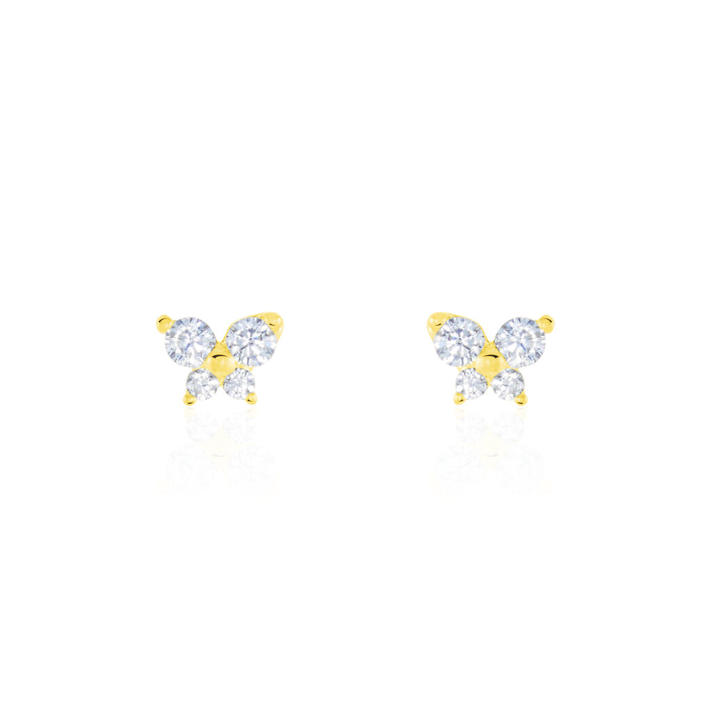 Boucles D'oreilles Puces Eleanor Fleur Or Jaune Oxyde De Zirconium
