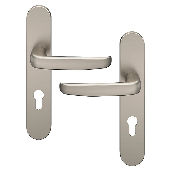 Ensemble poignée sur plaque rondcylindre GoodHome Govlin effet nickel satin gris L.130mm x l.42mm entraxe 165-195mm