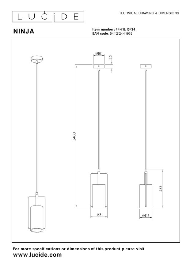 Lucide NINJA Hanglamp - Geel
