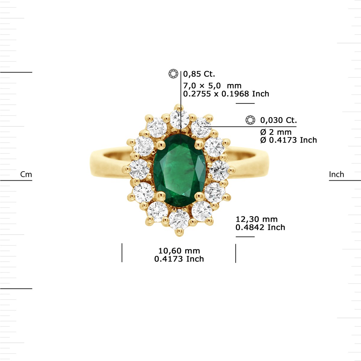 Bague Marquise EMERAUDE 0,85 Cts Diamants 0,36 Cts Or Jaune 18 Carats