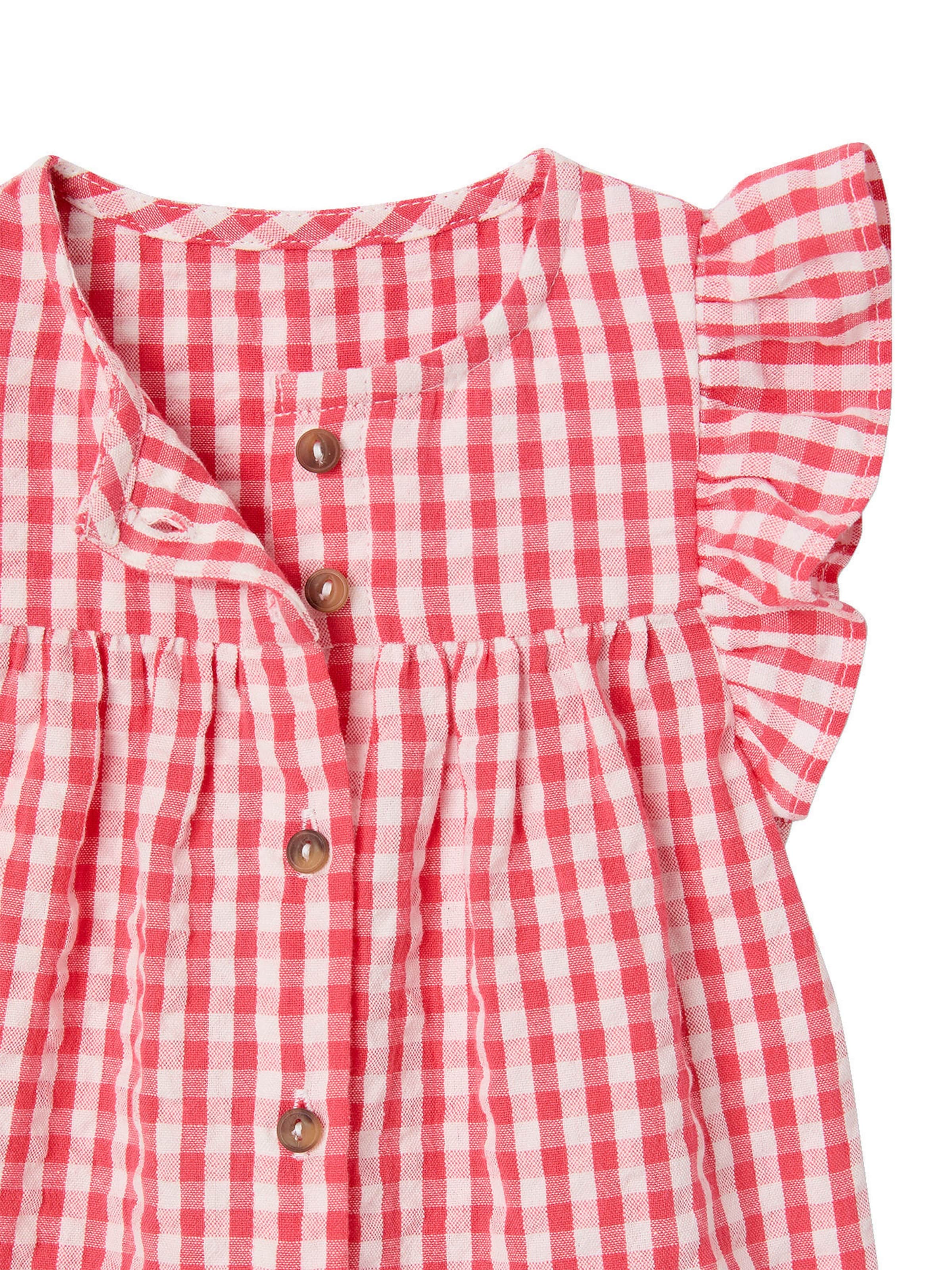 Vertbaudet Baby Bluse aus kariertem Seersucker mit Volantärmeln rot kariert