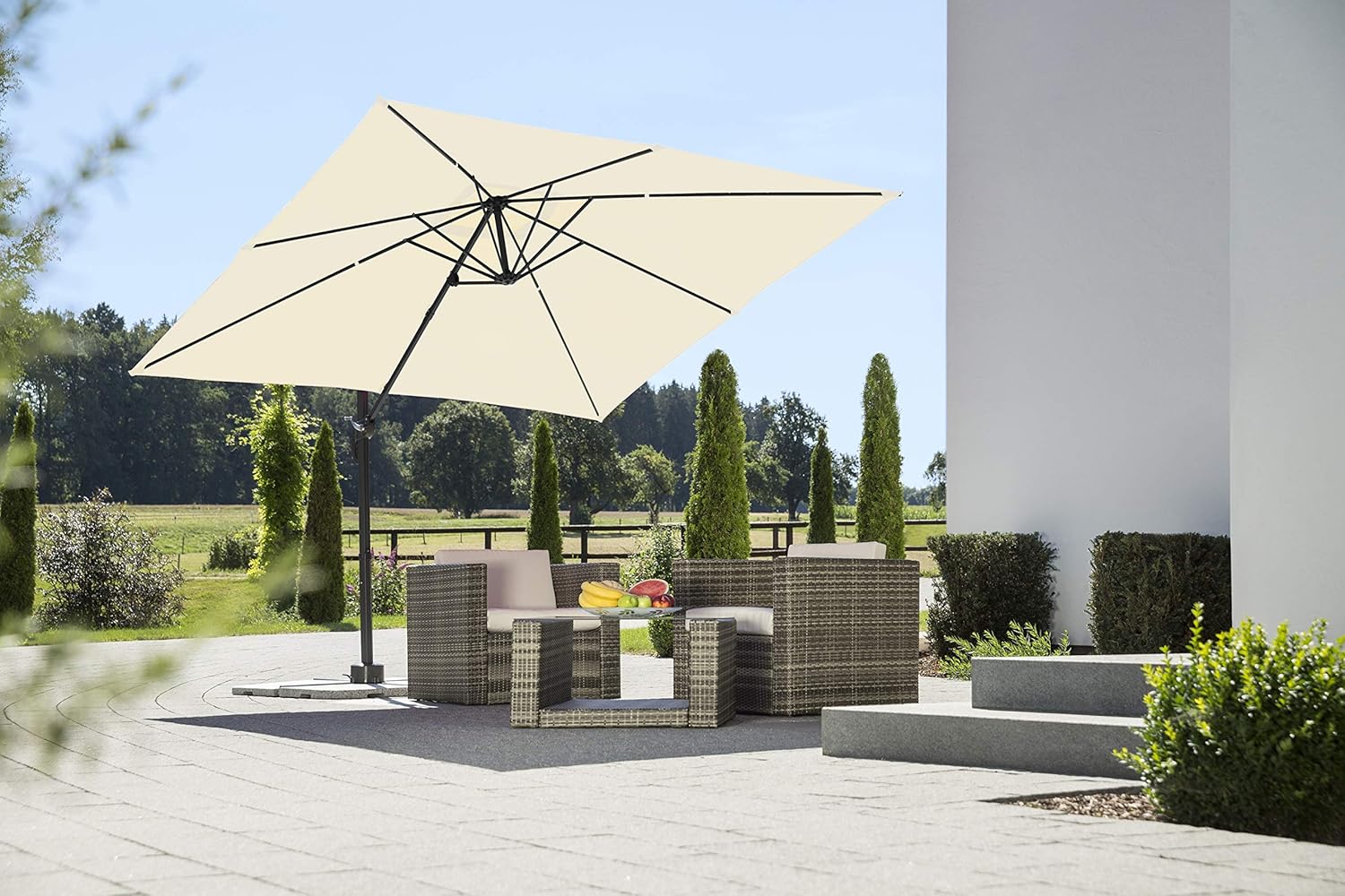Schneider Sonnenschirm Rhodos Junior, natur, 270 x 270 cm quadratisch, 786-02, Gestell Alu/Stahl, Bespannung Polyester, 18 kg