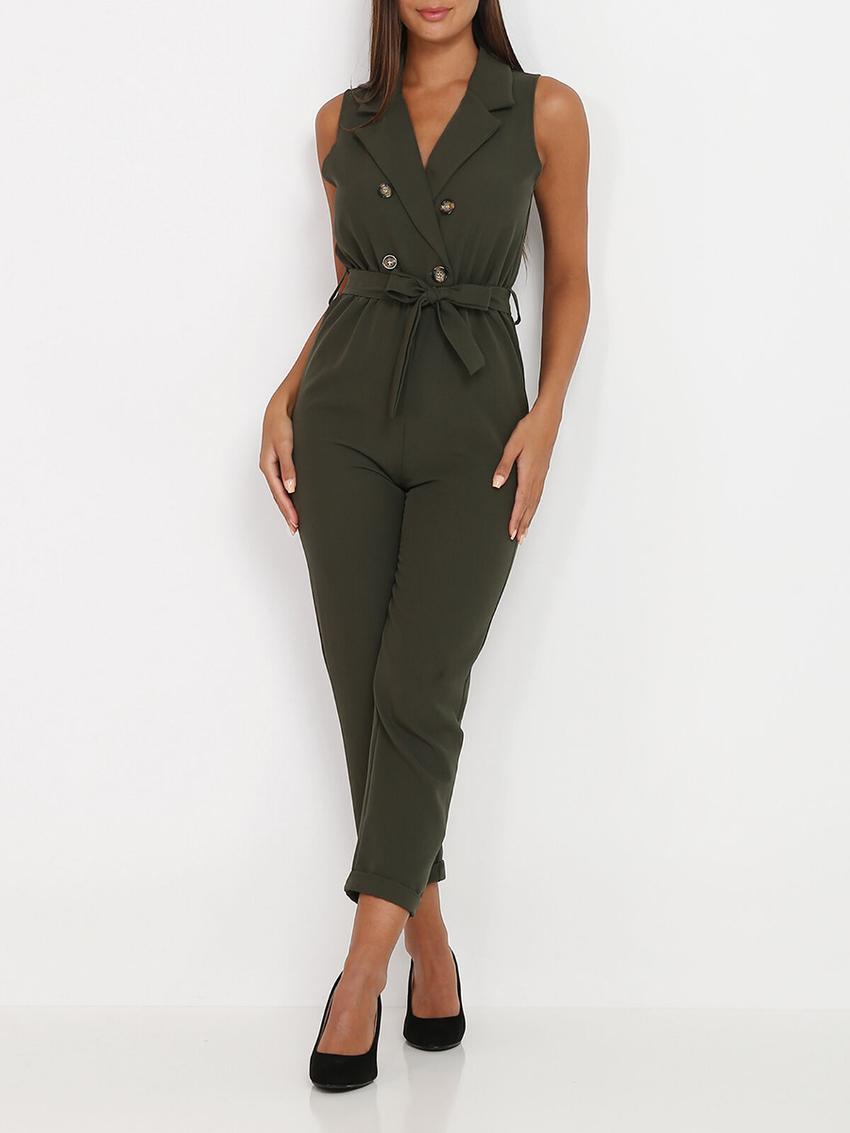 Combinaison sans manches style blazer- Kaki