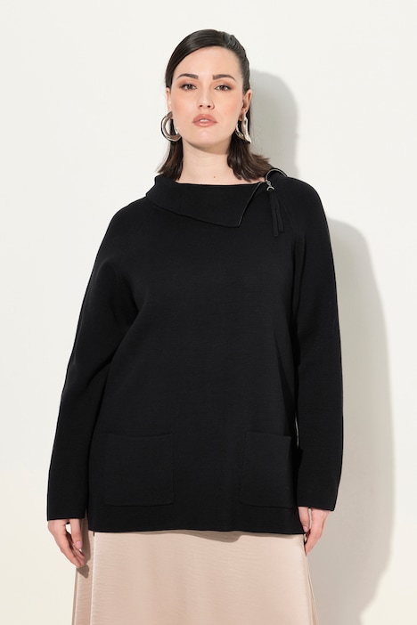 Pullover, Stehkragen, Zipper, Taschen, Raglan-Langarm