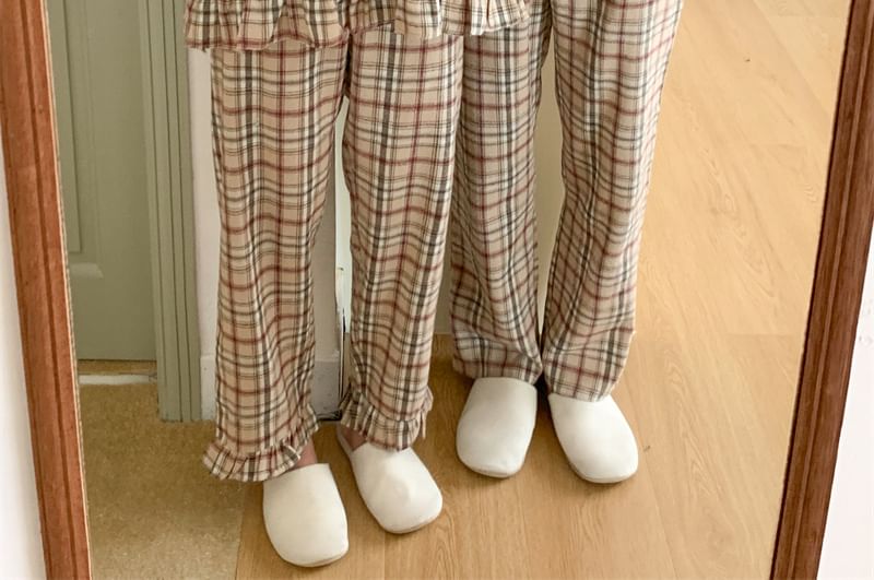 Sadelle - Koppel bijpassende pyjamatop met lange mouwen en ruitmotief / broek / jurk / set