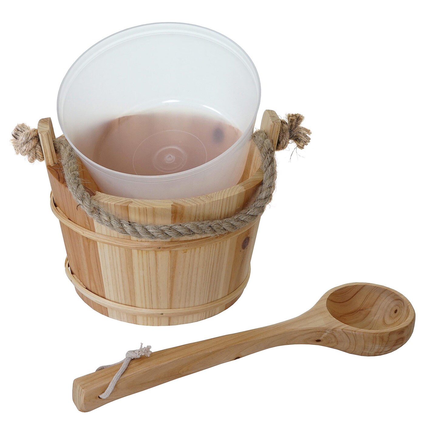 Saunakübel mit Einsatz MCW-B26, Saunazubehör Saunaeimer Saunakelle Aufguss, Kiefernholz 3,5 L