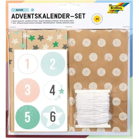 Folia Adventskalender Set Nature, mit 24 lebensmittelechten Papiertüten