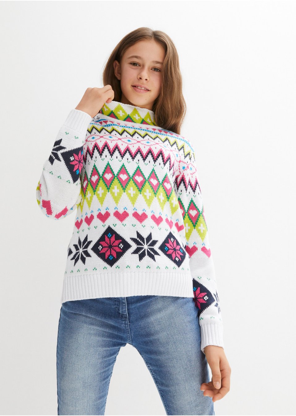 Pull col roulé à motif norvégien fille