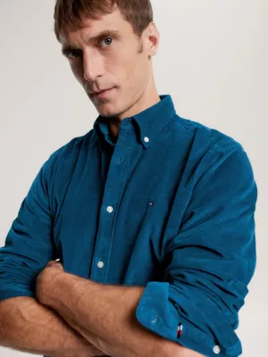 Camisa de veludo cotelê com estampa da bandeira americana, corte regular.