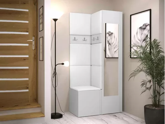 Meuble d'entrée Hartford 354, 186x82x44cm, Miroir, Blanc, Faux cuir|Stratifié