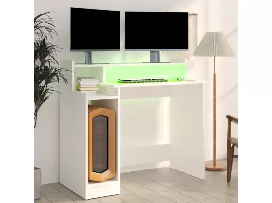 Bureau avec lumières LED Blanc 97x45x90 cm Bois d'ingénierie