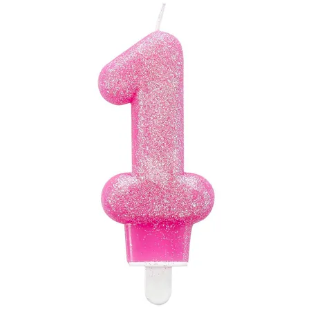 amscan Geburtstagskerze Nummer 1 pink, glitter