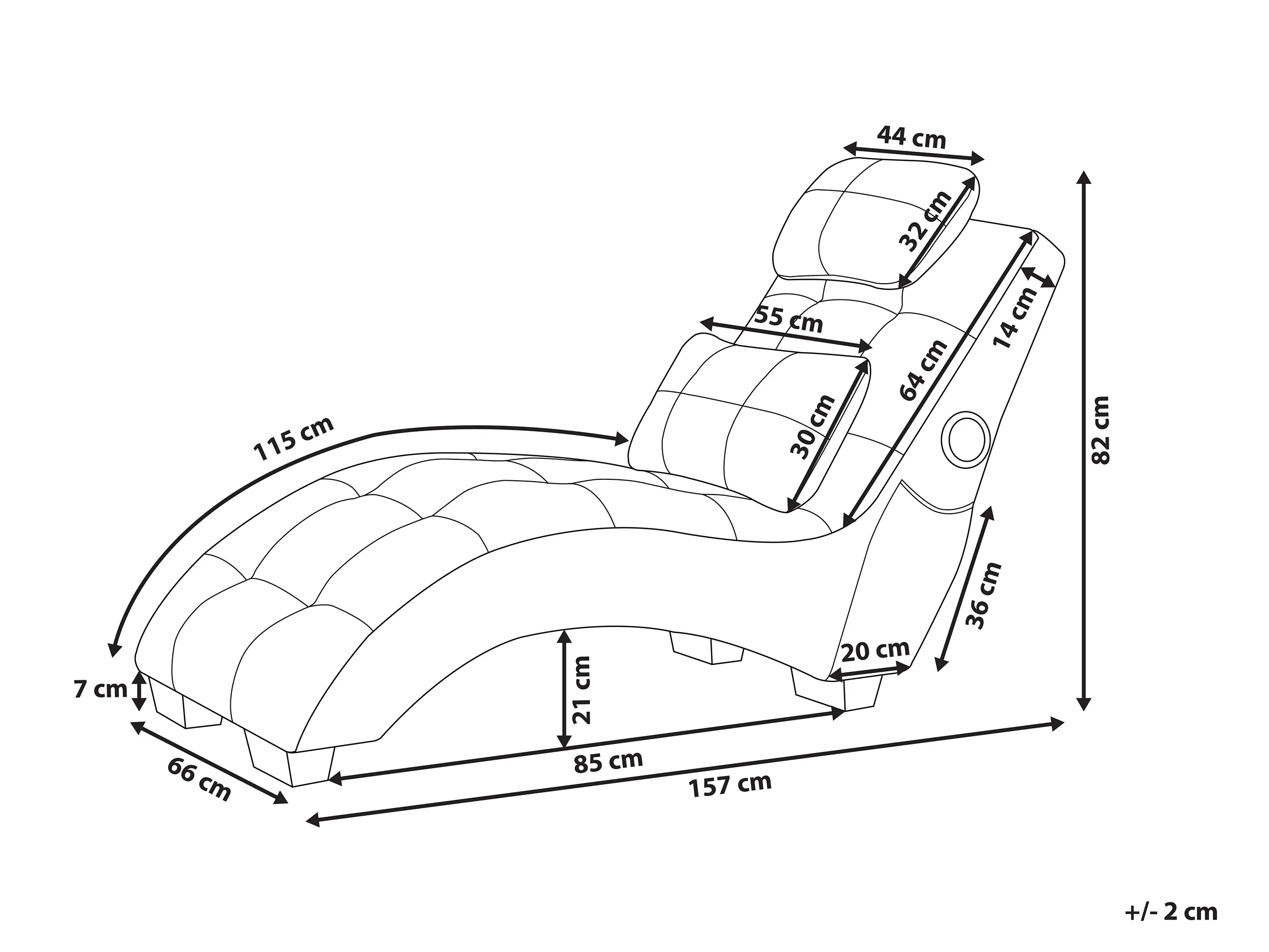 Chaise longue SIMORRE Fluweel Grijs met ingebouwde Bluetooth speaker