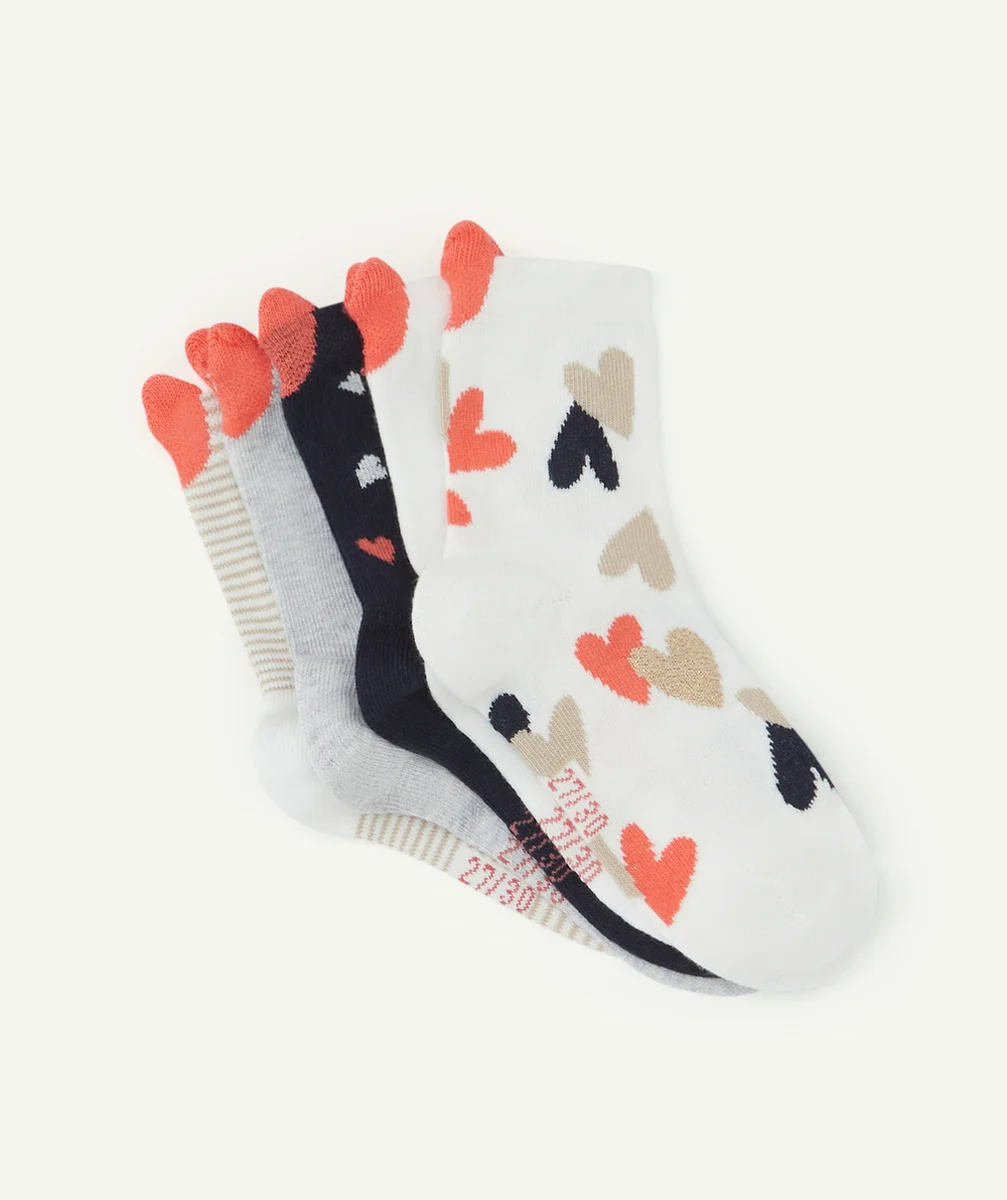 LOT DE 5 CHAUSSETTES HAUTES FILLE UNIES ET IMPRIMÉES AVEC COEURS