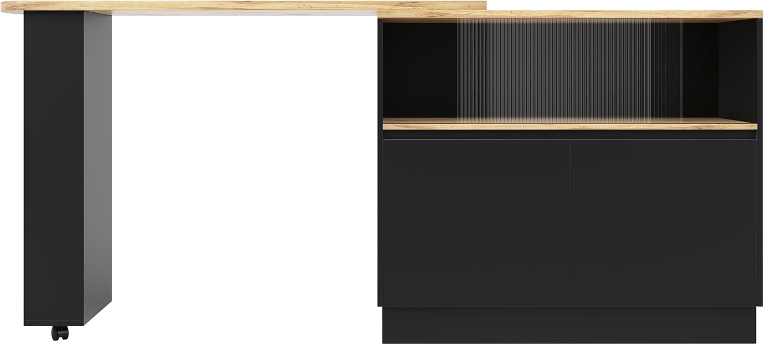 Kebnor Um 360° drehbare Essbar (Hauptkörper 90 x 45 x 100 cm), modernes, einfaches, multifunktionales, drehbares Sideboard mit Ablageflächen und Glas, geeignet für Küchen und Restaurants (schwarz)