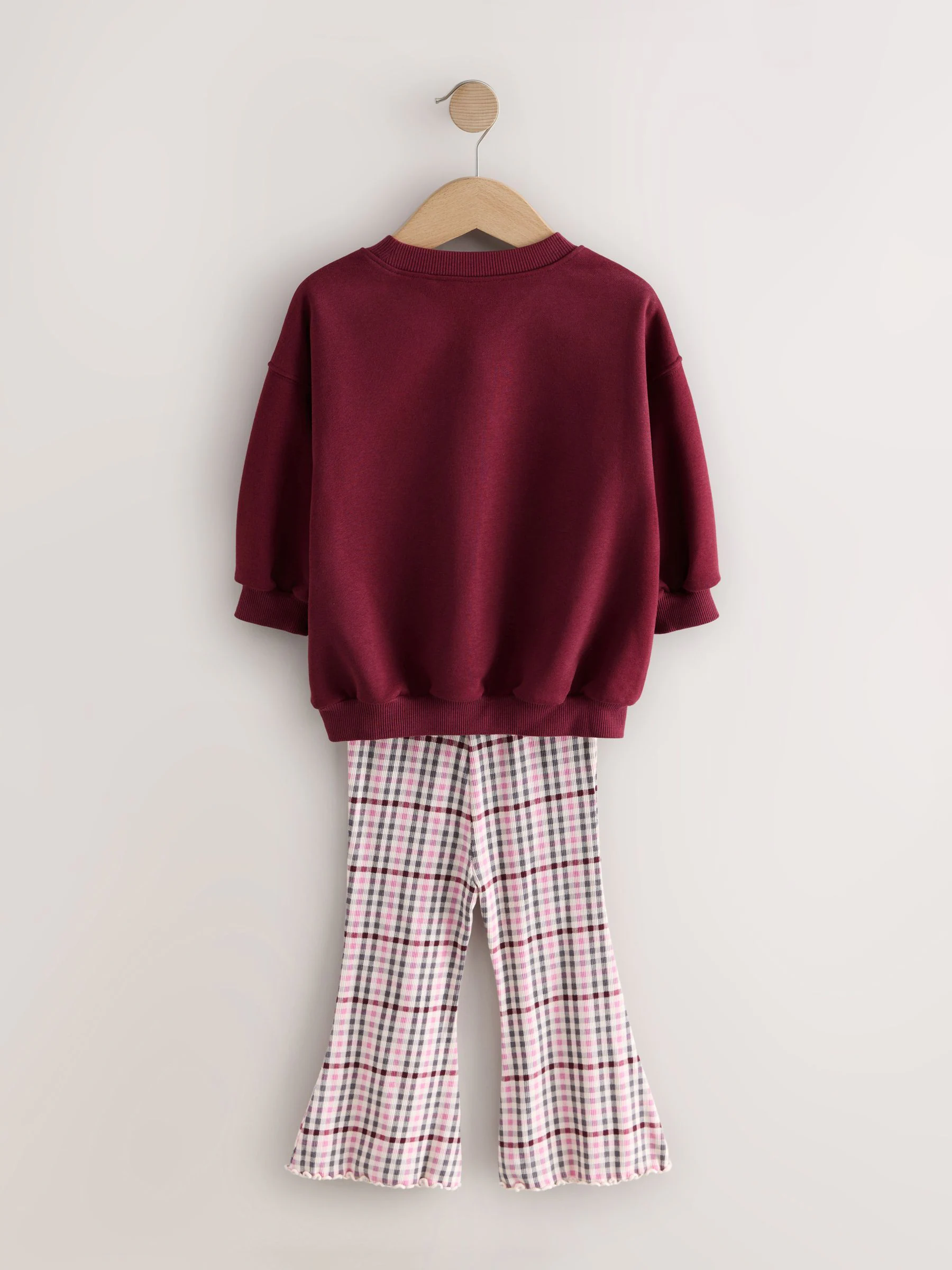 Burgundy Red Check Mouse - Set van sweatshirt en uitlopende legging (3 mnd - 7 jr)