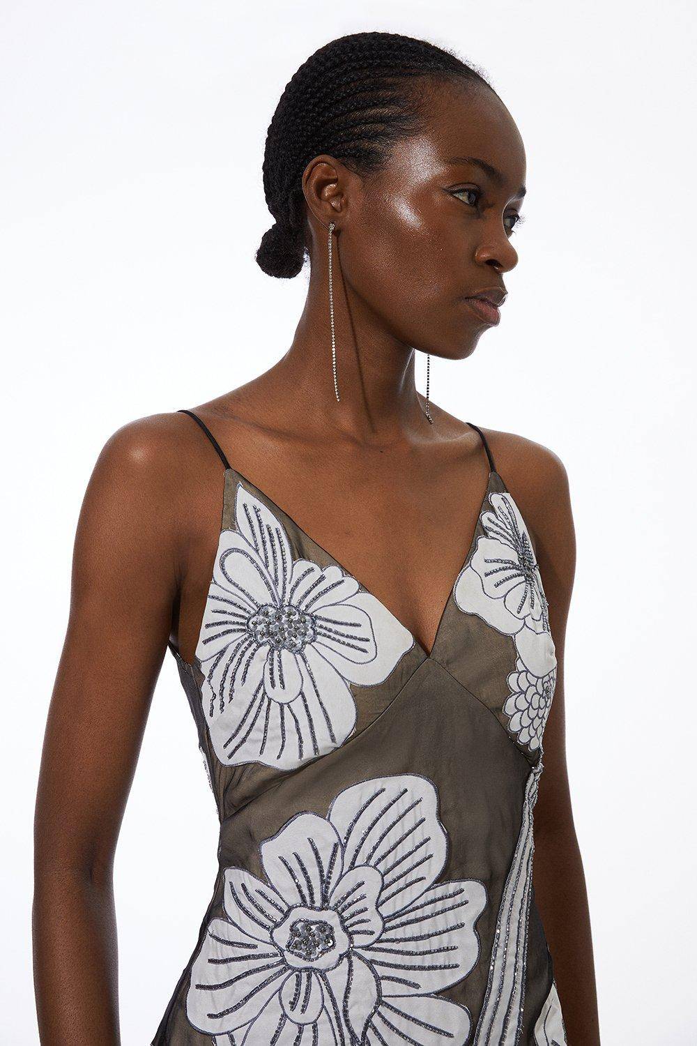 KarenMillen Robe mi-longue en organdie tissée avec appliqué