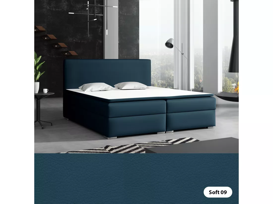 LIT BOXSPRING avec surmatelas Soler 200x200 cm, Soft 09 (Bleu foncé)