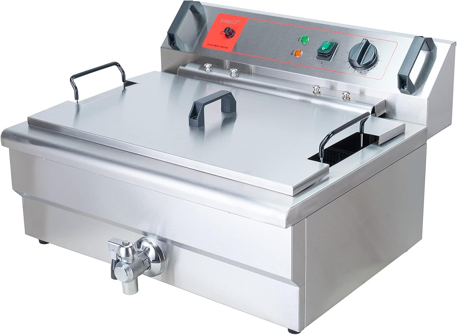 Valgus Kommerzielle elektrische Fritteuse aus Edelstahl 3000W 30L Großraum-Küchenbratmaschine mit Korb und Deckel, Abflusssystem für Restaurant und Zuhause