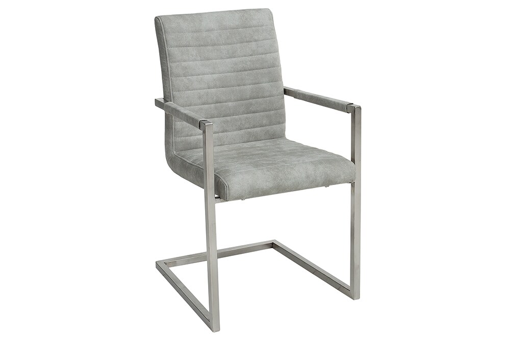 riess-ambiente Stuhl LOFT - stone grau mit Armlehne Edelstahlgestell Freischwinger Industrial