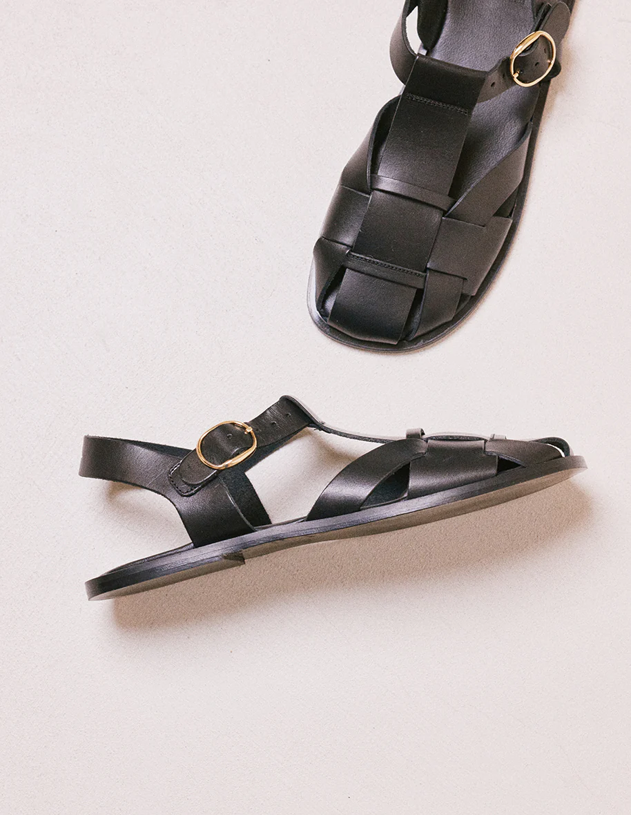 Sandales plates Solange - Cuir noir