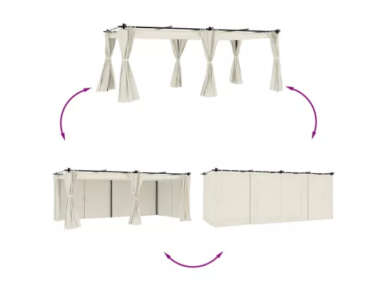 Tonnelle avec rideaux crème 6x3 m acier