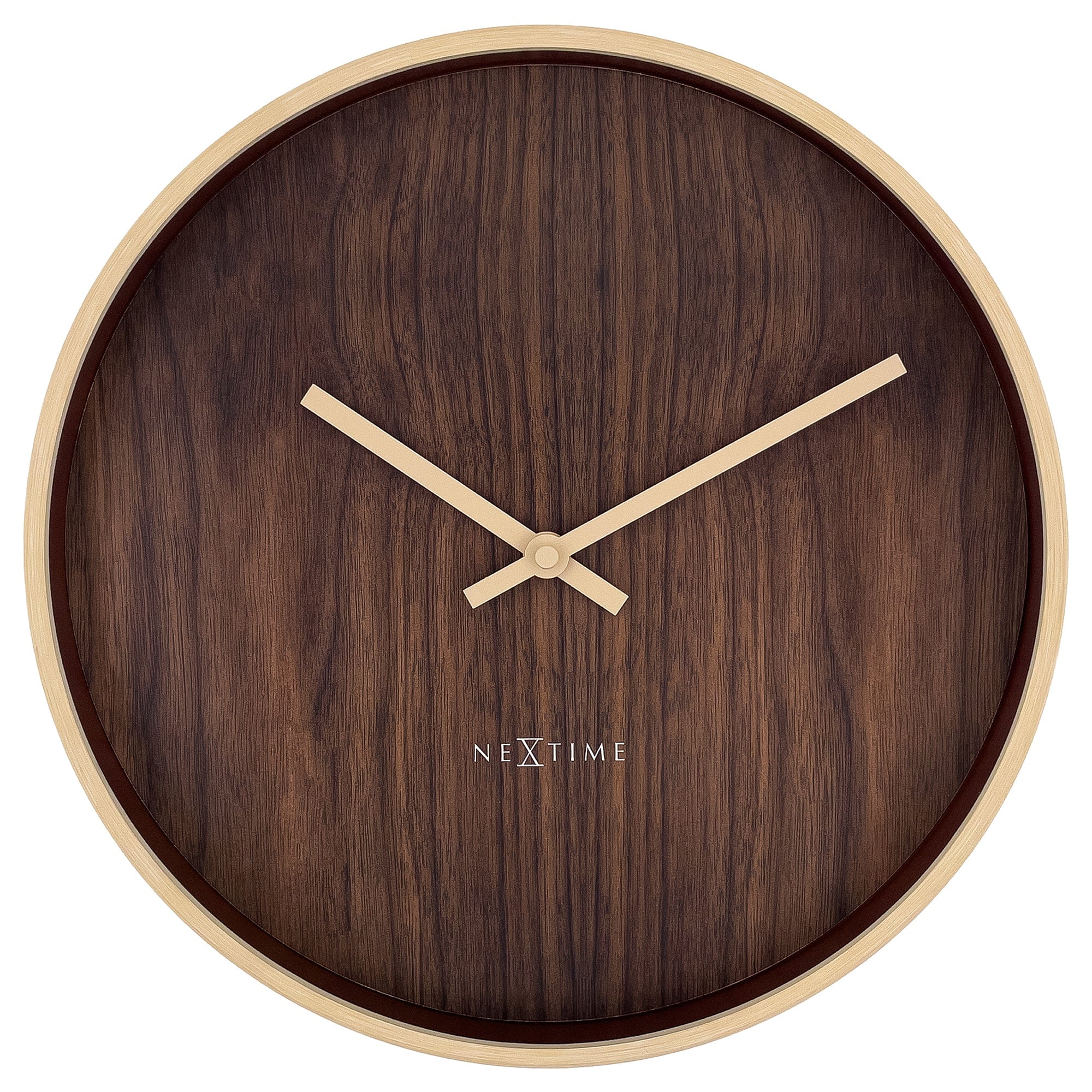 NeXtime - Wandklok 30cm - Stille - Lichtbruin|Darkbruin - Plastic -