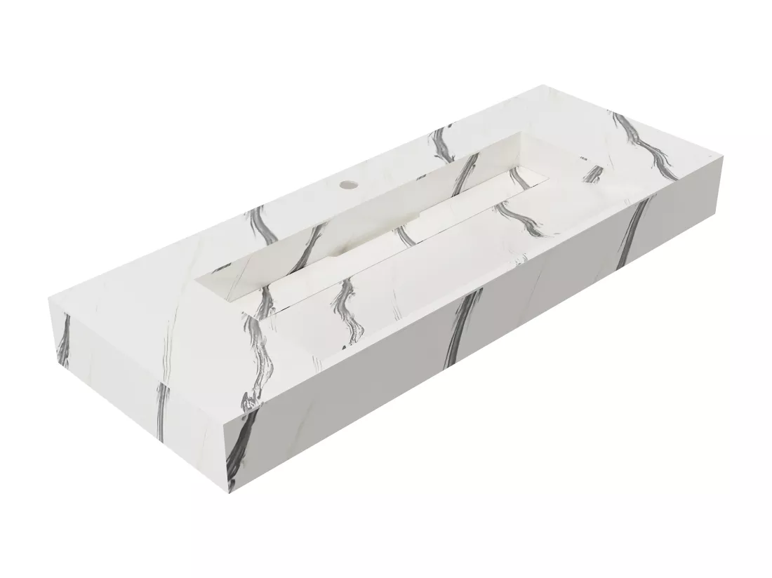 Vasque suspendue en solid surface effet marbre blanc - TAKOTNA - L120.2 x l45.2 x H8 cm