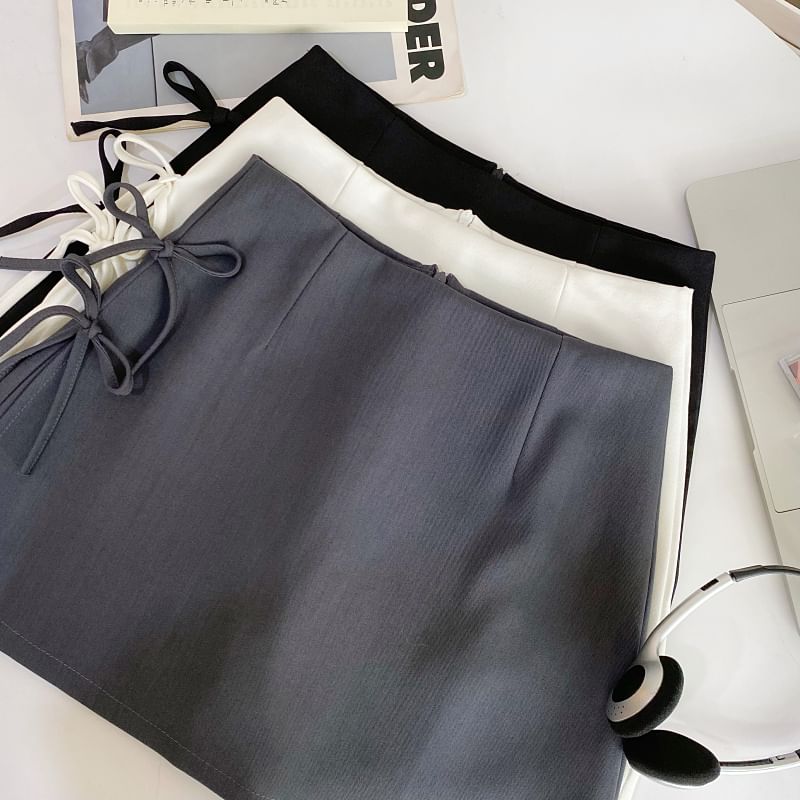 Iasia - Hoge taille effen strik mini A-lijn rok