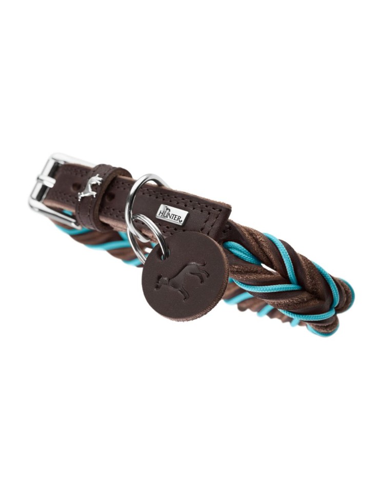 Hunter - Halsbånd Solid Education Cord 60/M-L, brun/turkis