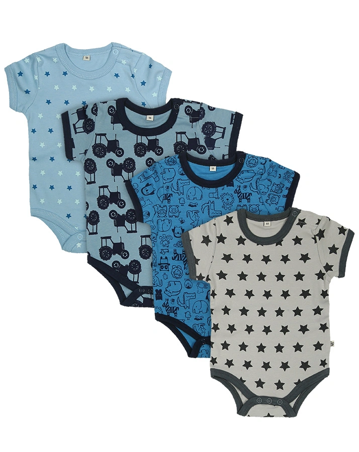 Kurzarm-Bodies MUSTER MIX 4-er Pack in blau/dunkelblau
