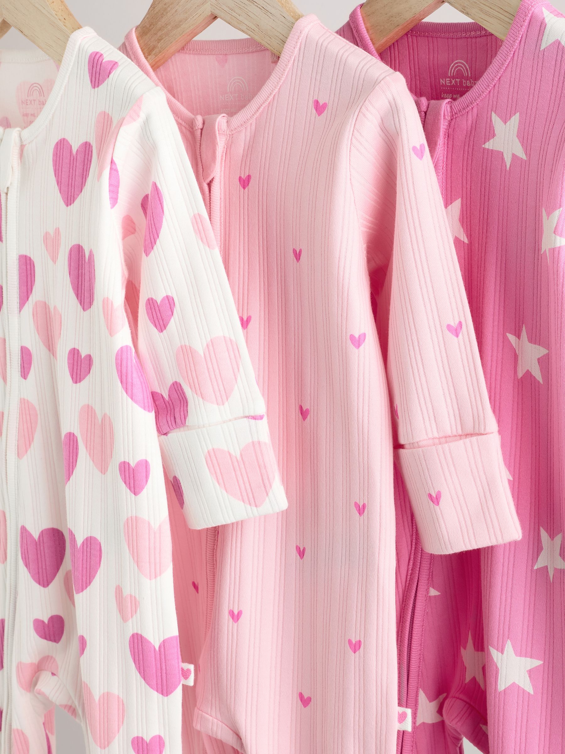 Roze - 3 Pack Baby-pyjama's met tweewegrits (0mnd -2jr)