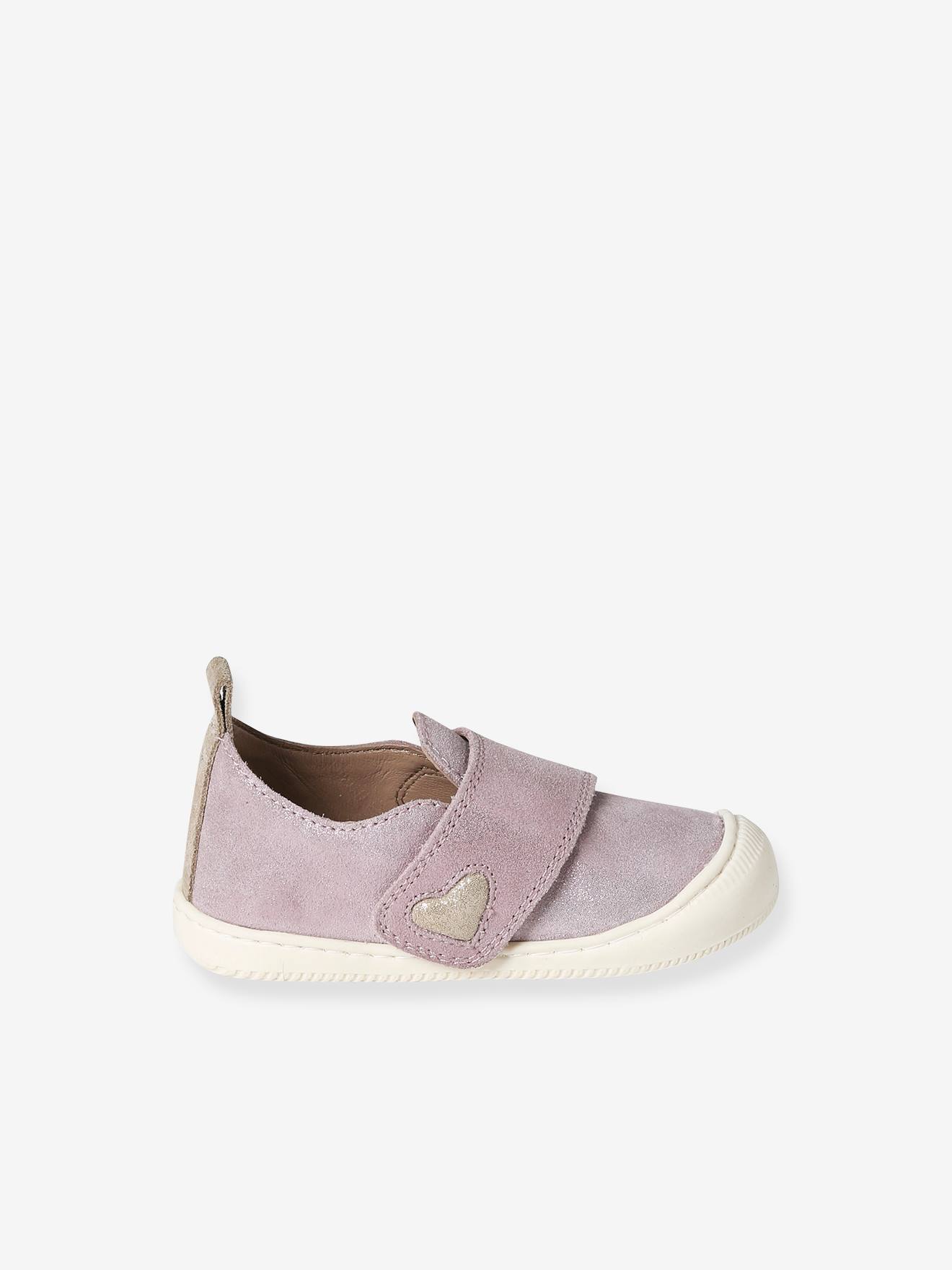 Sapatinhos rosa para bebê em couro macio com fecho de velcro