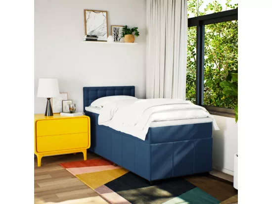 Sommier à lattes de lit avec matelas Bleu 90x190 cm Tissu
