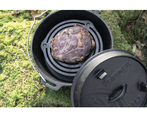 Petromax gietijzeren braadpanset, Ø 33,6 cm, zwart, inclusief stapelrek en verzorgingspasta